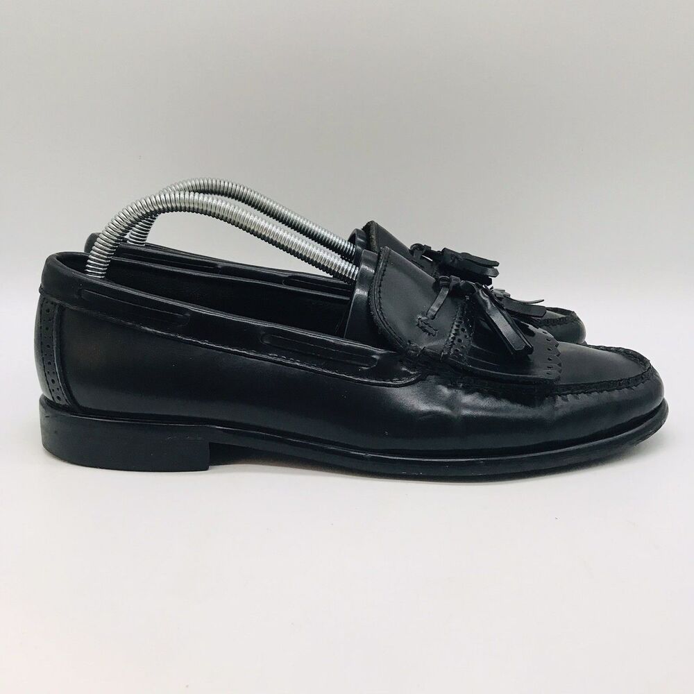 Bass Brompton Kiltie Roman Tassel Loafers Men's 9.5D Black Leather Slip On Shoes